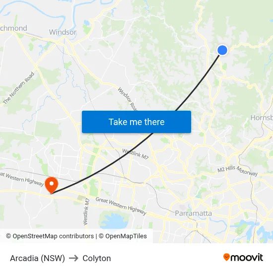 Arcadia (NSW) to Colyton map