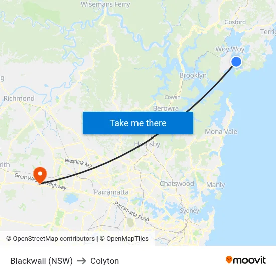 Blackwall (NSW) to Colyton map