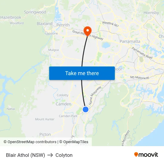 Blair Athol (NSW) to Colyton map