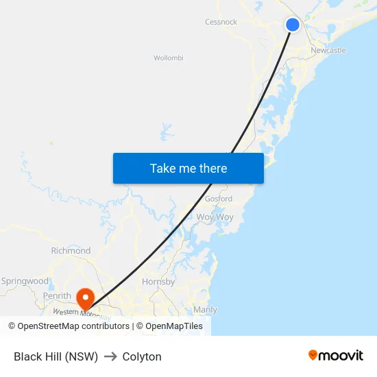 Black Hill (NSW) to Colyton map