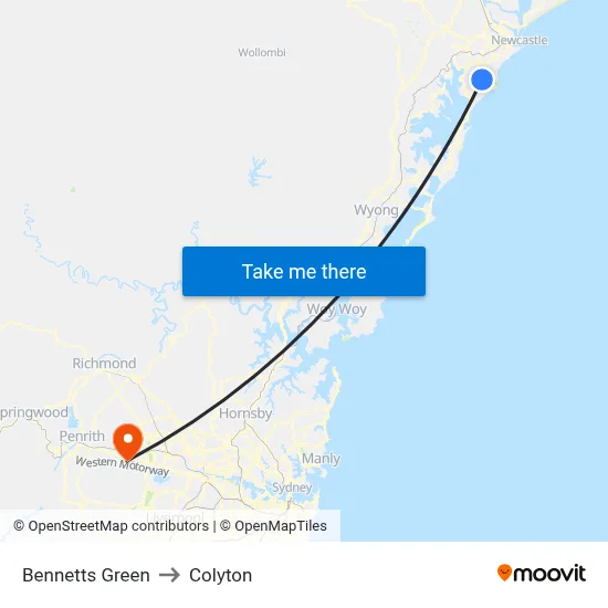 Bennetts Green to Colyton map