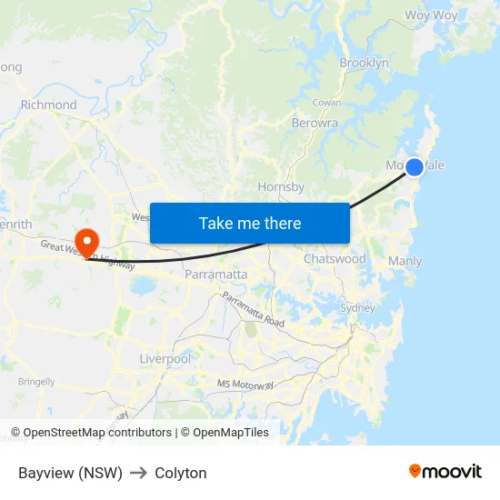 Bayview (NSW) to Colyton map