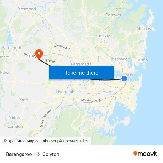 Barangaroo to Colyton map