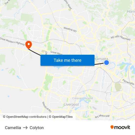 Camellia to Colyton map