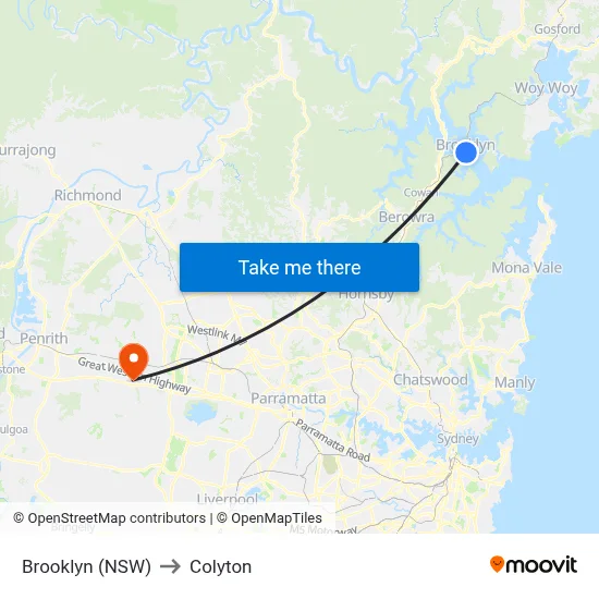 Brooklyn (NSW) to Colyton map