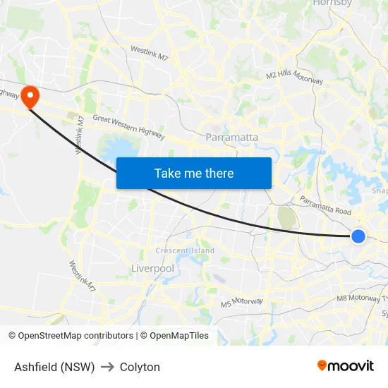 Ashfield (NSW) to Colyton map