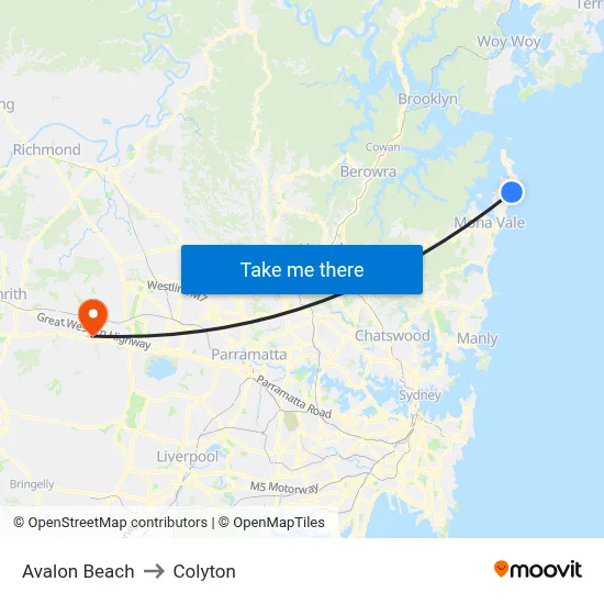 Avalon Beach to Colyton map