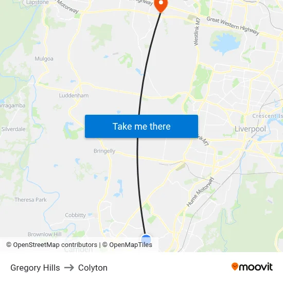 Gregory Hills to Colyton map