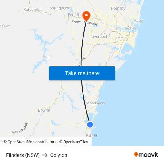 Flinders (NSW) to Colyton map