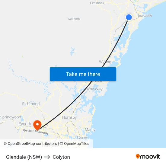 Glendale (NSW) to Colyton map