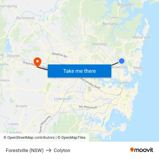 Forestville (NSW) to Colyton map
