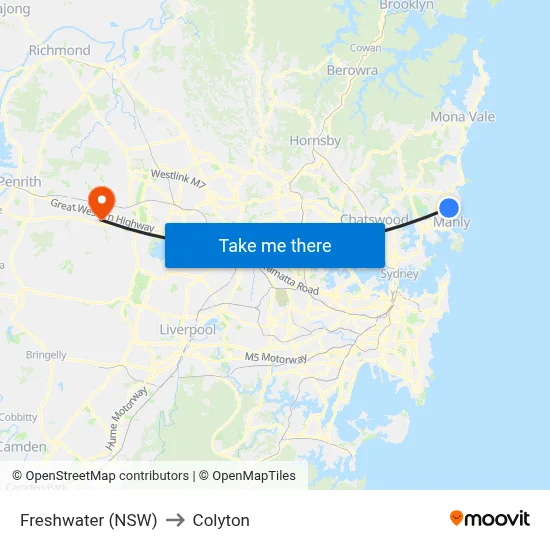 Freshwater (NSW) to Colyton map