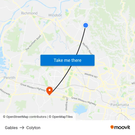 Gables to Colyton map