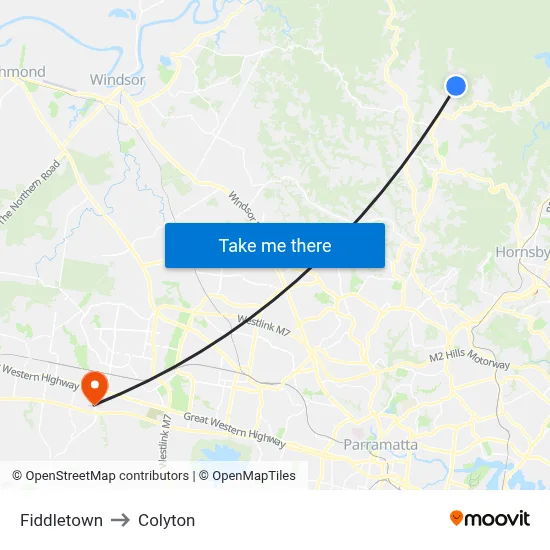 Fiddletown to Colyton map