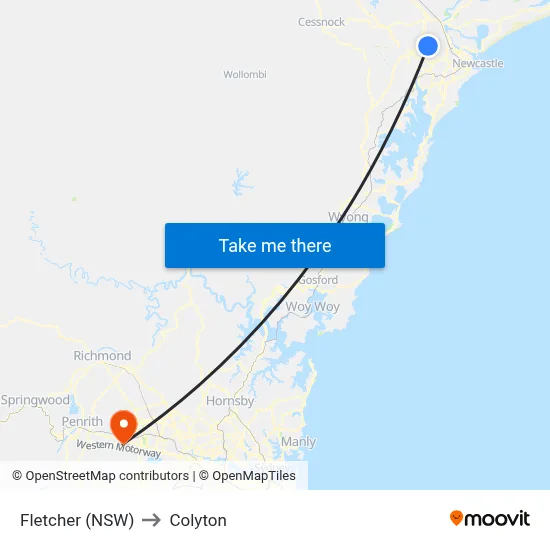 Fletcher (NSW) to Colyton map