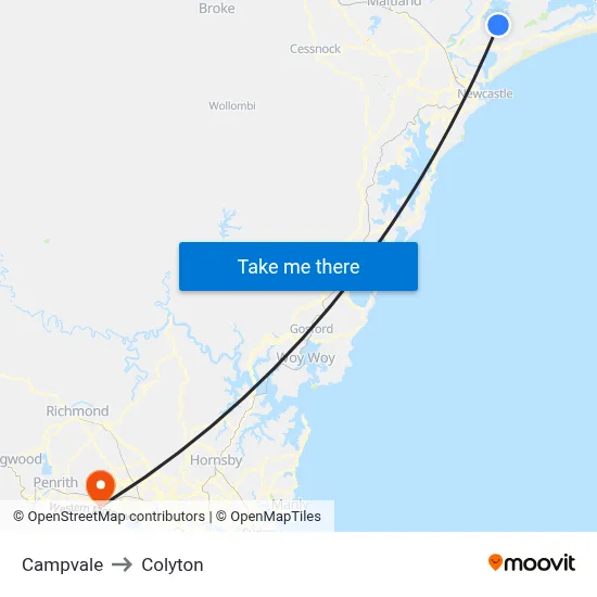 Campvale to Colyton map