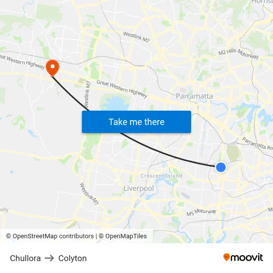Chullora to Colyton map