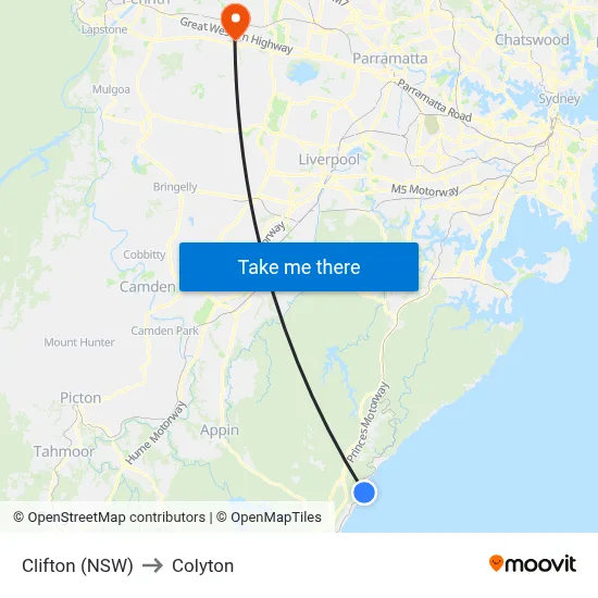 Clifton (NSW) to Colyton map
