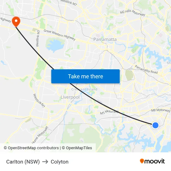Carlton (NSW) to Colyton map