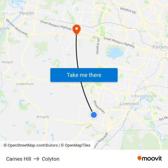 Carnes Hill to Colyton map