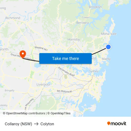 Collaroy (NSW) to Colyton map