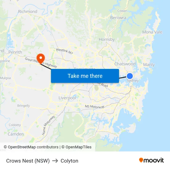 Crows Nest (NSW) to Colyton map