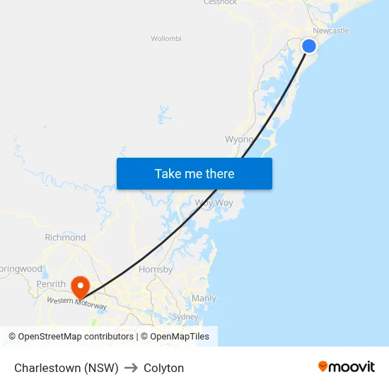 Charlestown (NSW) to Colyton map