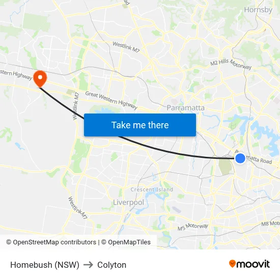 Homebush (NSW) to Colyton map