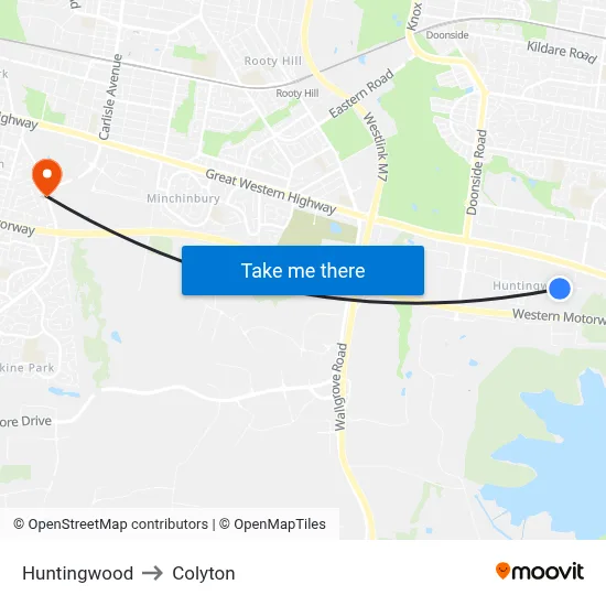 Huntingwood to Colyton map