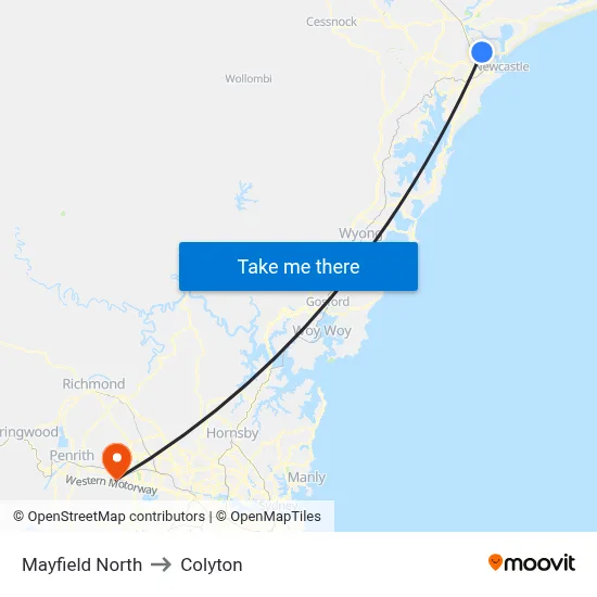 Mayfield North to Colyton map