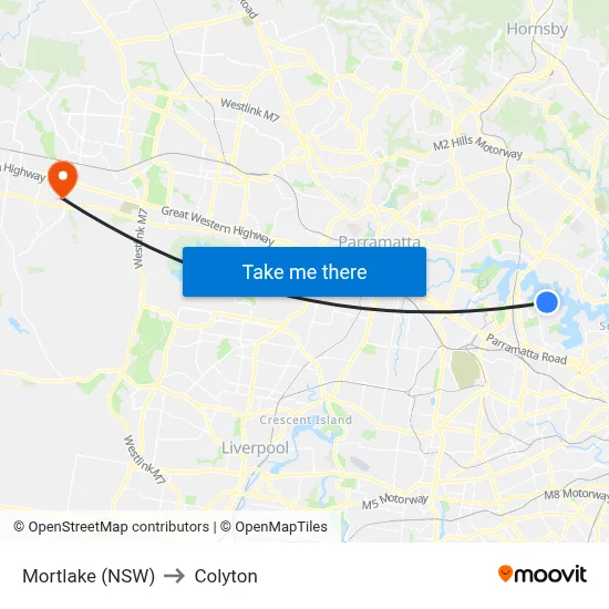 Mortlake (NSW) to Colyton map