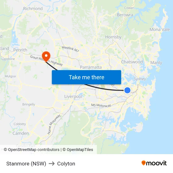 Stanmore (NSW) to Colyton map