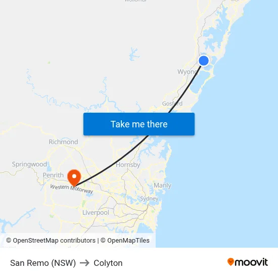 San Remo (NSW) to Colyton map