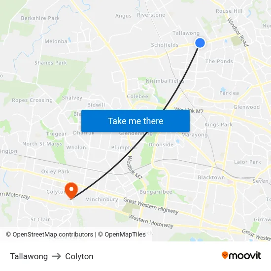 Tallawong to Colyton map