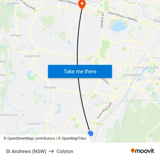 St Andrews (NSW) to Colyton map