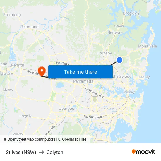 St Ives (NSW) to Colyton map