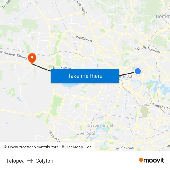 Telopea to Colyton map