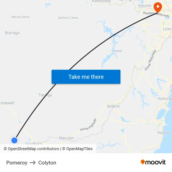 Pomeroy to Colyton map
