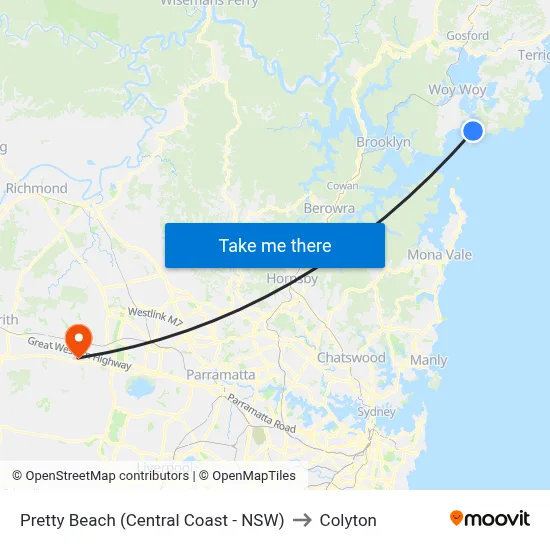 Pretty Beach (Central Coast - NSW) to Colyton map