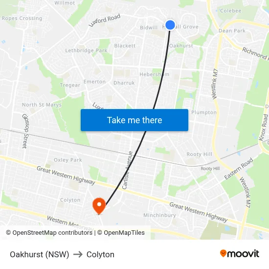 Oakhurst (NSW) to Colyton map