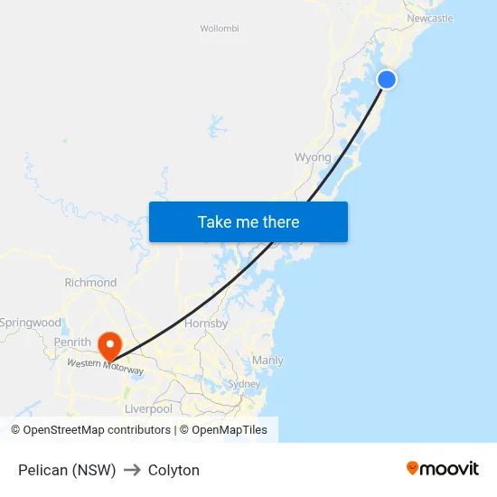 Pelican (NSW) to Colyton map