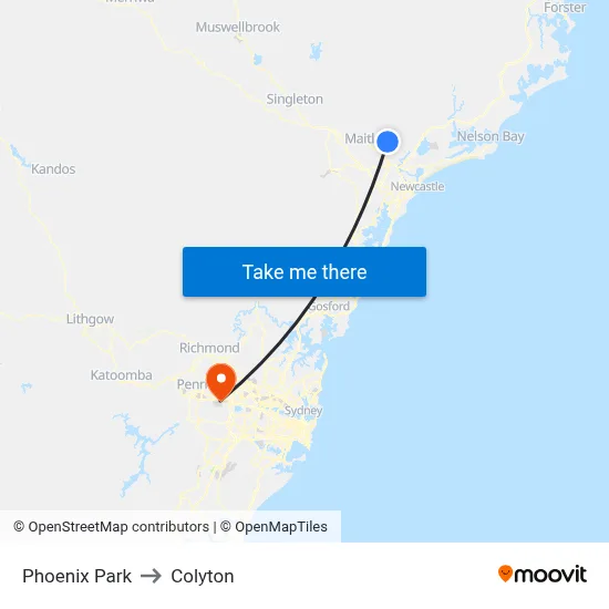 Phoenix Park to Colyton map