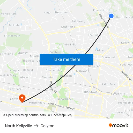 North Kellyville to Colyton map