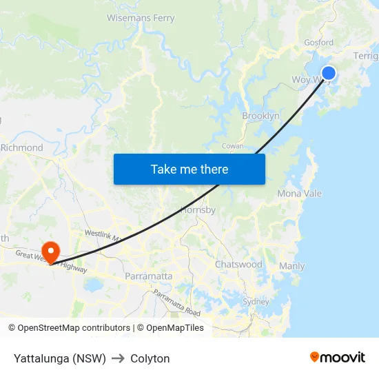 Yattalunga (NSW) to Colyton map