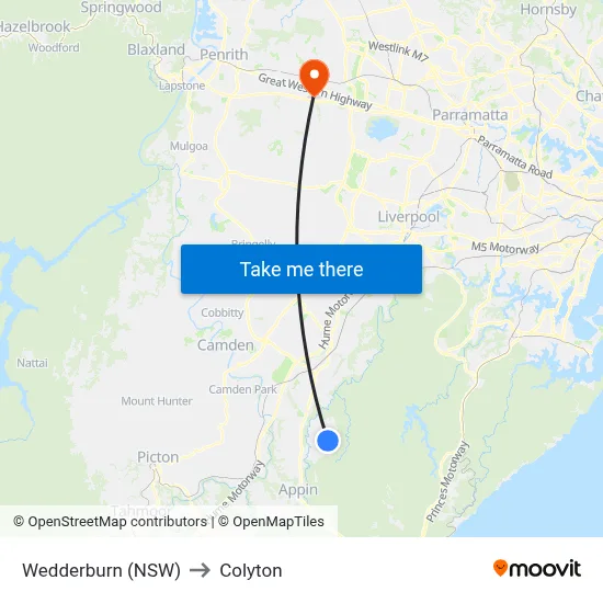 Wedderburn (NSW) to Colyton map