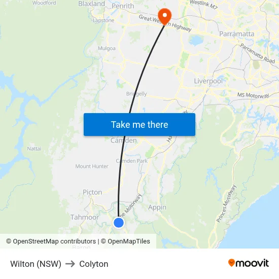 Wilton (NSW) to Colyton map