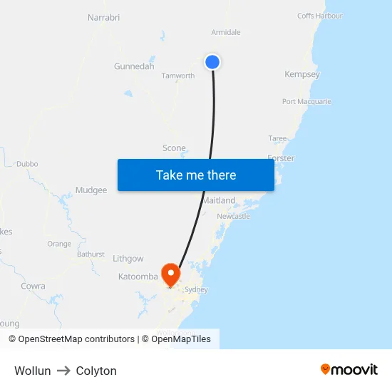 Wollun to Colyton map