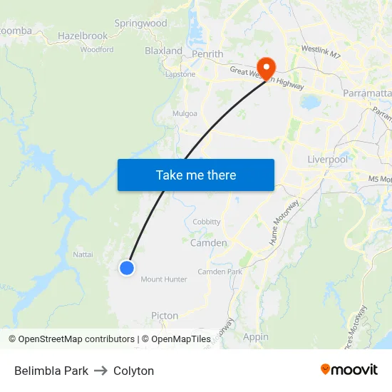 Belimbla Park to Colyton map