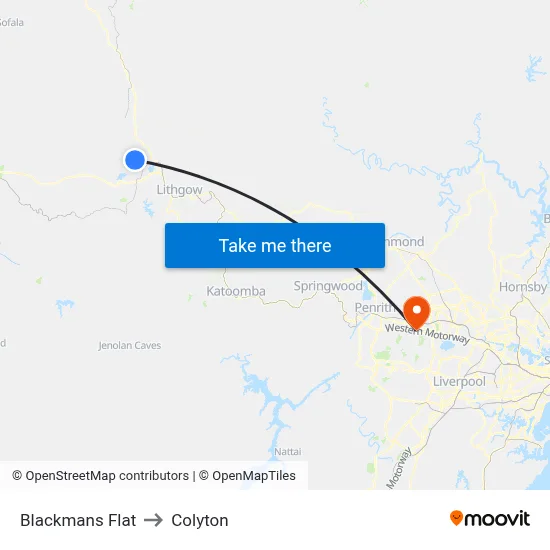 Blackmans Flat to Colyton map