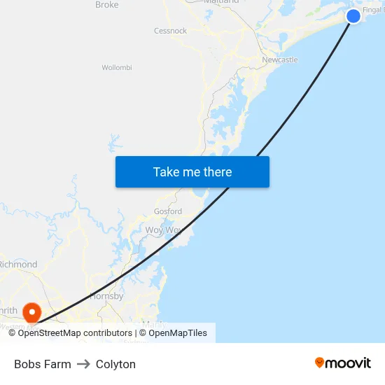 Bobs Farm to Colyton map